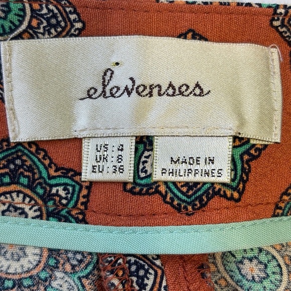 Anthropologie Elevenses Wide Leg Palazzo Bohemian Print Blue Orange Pants Size 4 - Picture 6 of 9